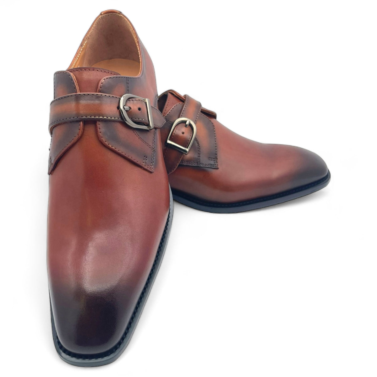 Single Monk Leather Shoe with Patina Finish – Augustino Luxe