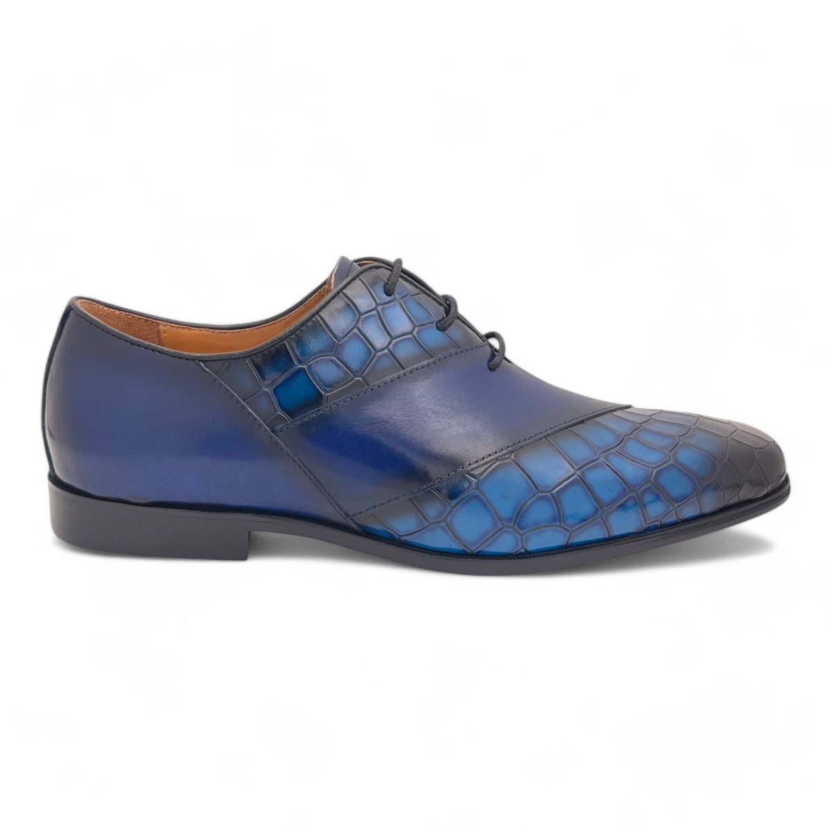liberty Two-Tone Blue Croc-Embossed Wingtip Oxfords Wingtip Brogue Oxford- Navy | Lethato main image 3