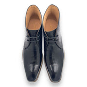 Pointed Toe Lace-Up Croc Embossed Boot