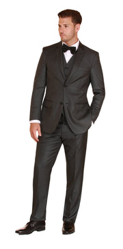 3pc Charcoal Sharkskin Suit - Augustino Luxe