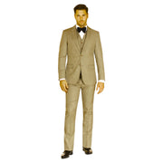 3pc Oatmeal Sharkskin Suit - Augustino Luxe