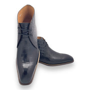 Pointed Toe Lace-Up Croc Embossed Boot