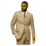 3pc Oatmeal Sharkskin Suit - Augustino Luxe